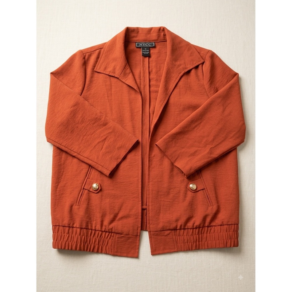 NYCC New York Clothing Co Burnt Orange Open Front Jacket Gold Buttons Size M